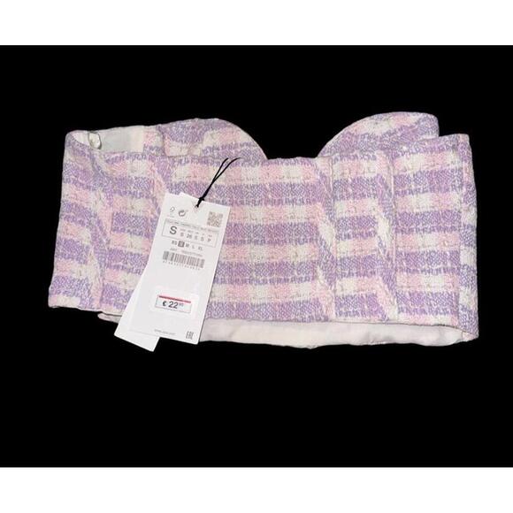 ZARA Textured Tweed Strapless Corset Crop Top size S NWT - Picture 2 of 3